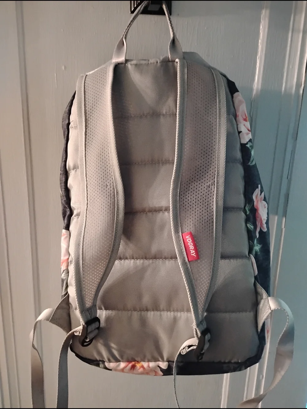 VOO DAY Floral Drawstring Laptop Backpack in Charcoal and Pink